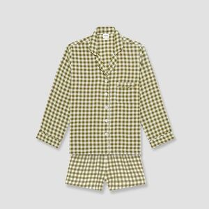 Piglet In Bed Botanical Green Gingham Linen Pajamas Shorts Set